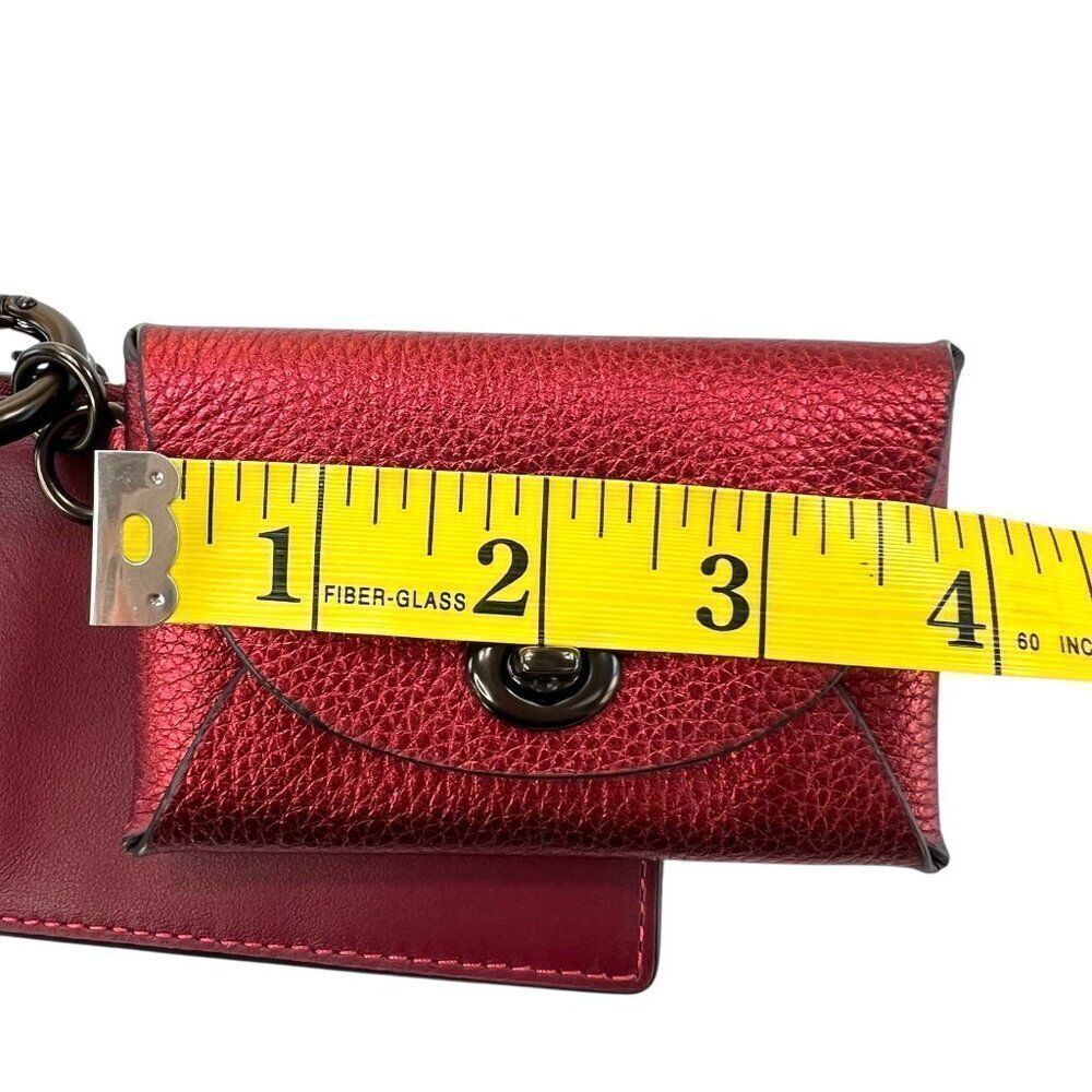 Coach Rare NWOT Dual Card Case Red Metallic Leather Card Case & Key Ring - Picture 10 of 12